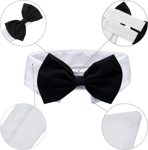 2 Pieces Pets Dog Cat Bowtie Tie Sunglasses, Adjustable Formal Necktie Collar for Cats Small Dogs (Black White)