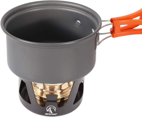 REDCAMP Mini Alcohol Stove for Backpacking - Lightweight Brass Spirit Burner with Aluminium Stand for Camping Hiking