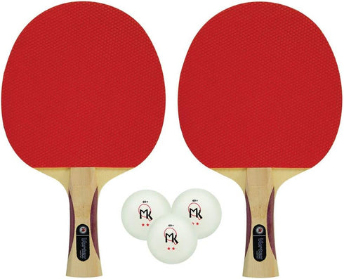 Vortex Table Tennis Racket 2-Player Set, Pips-Out with Sponge, Red & Black Rubber Surface