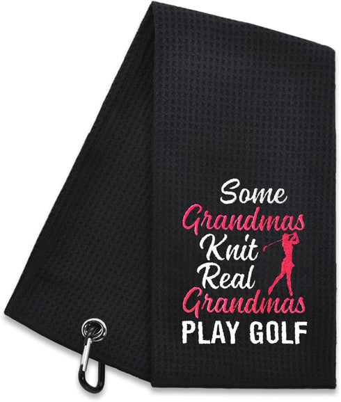 Hafhue Real Embroidered Golf Towel, Grandma Golf Accessories, Golf Gift for Women, Birthday for Grandma Golfer