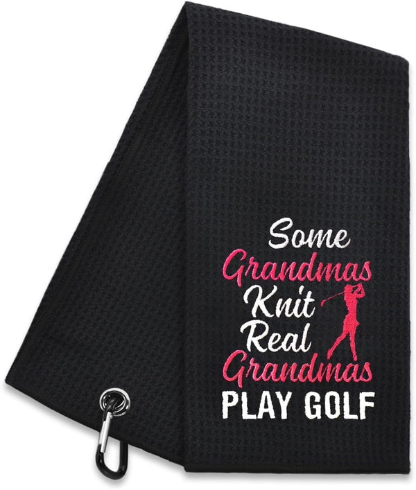 Hafhue Real Embroidered Golf Towel, Grandma Golf Accessories, Golf Gift for Women, Birthday for Grandma Golfer