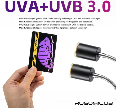 All-in-One Reptile Heat Lamp Bundle, Dual-Head UVB&UVA Lamp with Timer & Hygrothermograph, High UVA Lighting