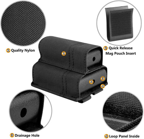 KRYDEX 5.56mm Magazine Pouch + 9mm .45 Pistol Mag Pouch Combo, MOLLE Mag Holders with Quick Release Insert