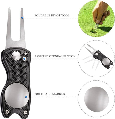 VIVIDLY 4-Piece Golf Towel Kit, Microfiber Waffle Pattern Tri-fold Golf Towel (16" x 24") with Golf Club Brush & Divot