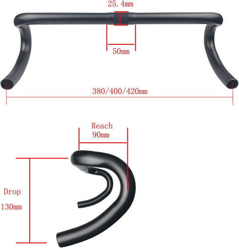 Road Bike Drop Bar, Aluminum Alloy Fixed Gear Bike Bent Handlebar, 25.4mm Clamp Diameter, 380mm