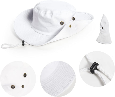 Foldable Bucket Hats with String, Wide-Brim Hiking Fishing UV Sun Protection Floppy Sun Hat