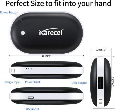 Karecel Rechargeable Hand Warmer, 5200mAh, Double-Sided Fast Heating Power Bank, Up to 11Hrs, Portable Heater