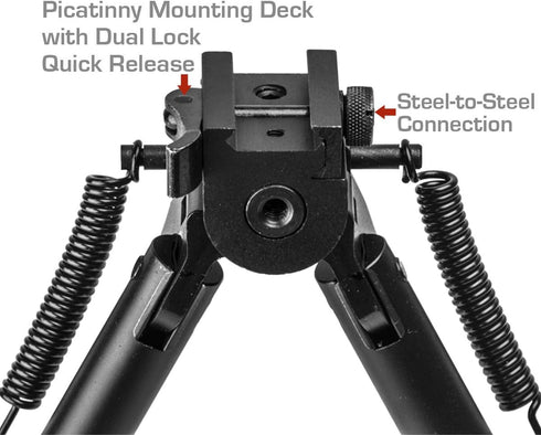 Scout-pod Tactical Pro Bipod, 7.3" to 9" Height Adjustable with Double Swivel and QD Mounting Deck, SP-SL07