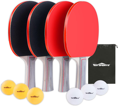 Ping Pong Paddle Set, Professional Table Tennis Racket Set with 6 Balls, 4 Player Starter Kit