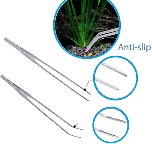 15in Aquascape Tools, 4 in 1 Long Aquarium Tweezers, Scissors, Spatula Set for Aquatic Plants and Terrariums
