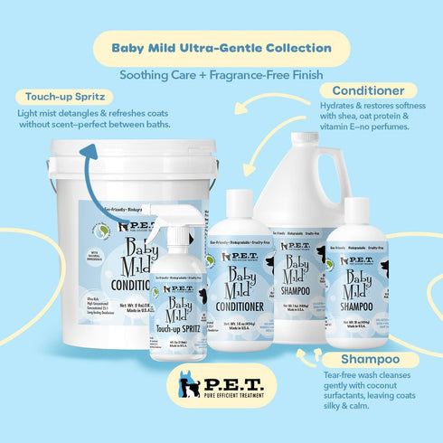 16 oz 25:1 P.E.T. Baby Mild Ultra-Gentle Conditioner, Concentrate | Shea Butter, Oat & Aloe Blend | Fragrance-Free