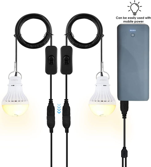 Onite 2-Pack USB LED Light Bulb, 2700K Warm White, Emergency Backup Lighting for Camping, RV, Garage, Power Outage