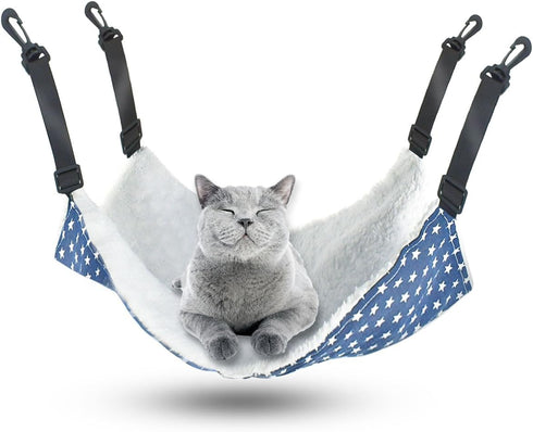 Reversible Pet Hammock for Cage - Soft Hanging Bed for Ferret, Kitten, Puppy, Cats, Small Dogs, Rabbits with Adjustable