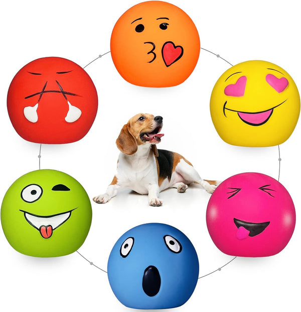 Squeaky Dog Toys 6pcs for Medium Dogs, Soft Latex Balls, Smile Dog Toys, Round Balls for Corgi, Border Collie