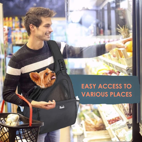 SlowTon Dog Sling Carrier, Hands-Free Papoose for Small Animals Up to 12 lbs, Adjustable Padded Strap, Machine Washable