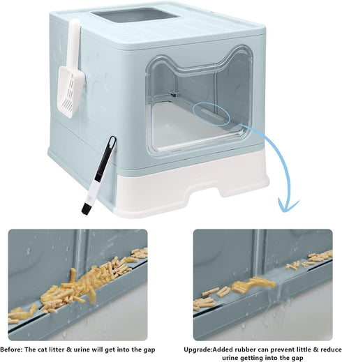 2-in-1 Foldable Cat Litter Box with Lid, Enclosed Potty, Large Top Entry Anti-Splashing Toilet, Easy to Clean Including