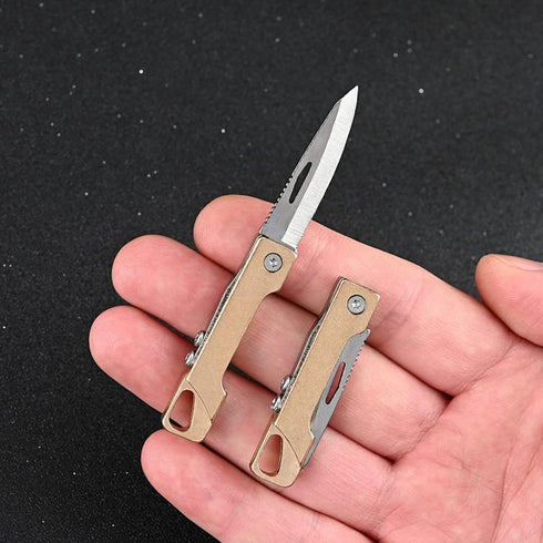 Ultra Small Folding Pocket Brass Knife, High Carbon Alloy Steel Blade, Mini EDC Portable Knife
