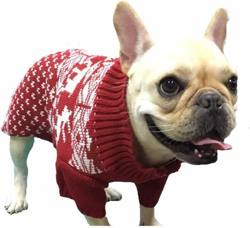 Red Reindeer Christmas Dog Sweater, Knit Winter Holiday Sweater for Large Dogs, XX-Large (XXL) Size 23" Back