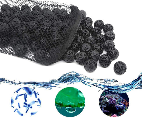 J-star 100pcs 0.62-Inch Aquarium Bio Balls Filter Media with Media Bags for Fish Tank and Pond