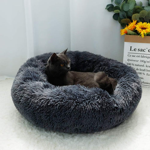 otoez Kitten Puppy Bed - Extra Small Round Dog Cat Bed, Anti Anxiety Plush, Washable (15.7", Dark Grey)
