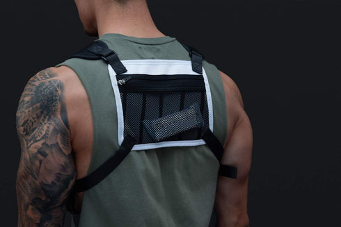 MVRK Lightweight Water Resistant Chest Pack - Minimalist Vest with Phone Holder & Extra Storage (White)