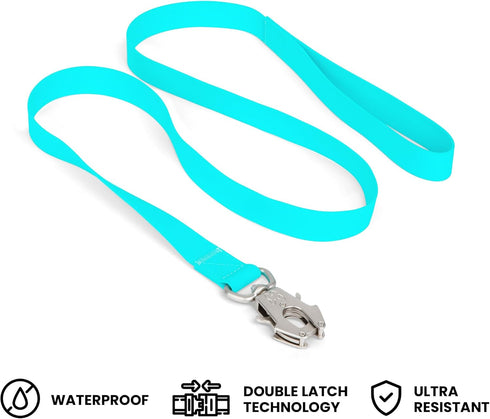 Nandog Pet Gear Waterproof Poly-Flex Sport Dog Leash with Double Latch Technology for Extra Safety & Protection (Aqua