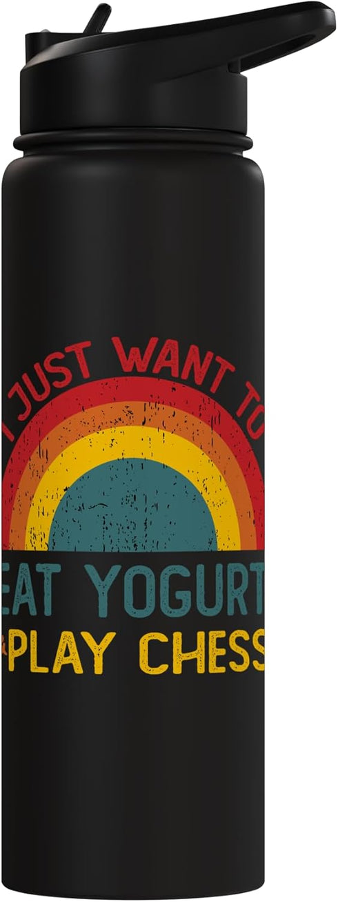 Retro Yogurt Lover Who also Play Chess Funny I just want to eat yogurt and Play Chess Christmas Stainless Steel