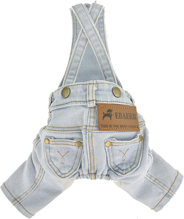 FLAdorepet Classic Dog Denim Jumpsuit Overalls, Pet Jeans Pants for Chihuahua, Yorkie, Dachshund (Light Blue, Medium)