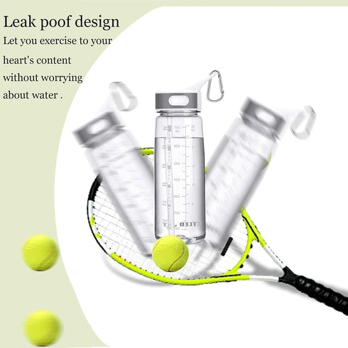 Sports Water Bottle with Straw & Handle, BPA-Free, 27oz Leakproof Bottle with Motivational Marker for Outdoor Activity