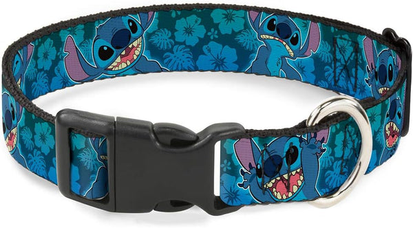 Buckle-Down Plastic Clip Collar, Stitch Expressions, Hibiscus Collage Green-Blue Fade, 1" Wide, Medium