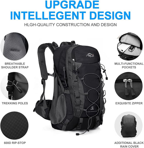 INOXTO Lightweight Hiking Backpack, 35L/40L Daypack with Waterproof Rain Cover for Travel Camping