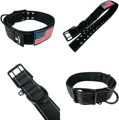 Tactical Dog Collar 2 Inch Wide Heavy Duty with Metal 2-Pin Buckle for Medium, Large & XL Dogs, Reflective