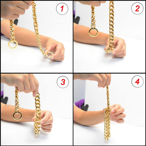 12MM Heavy Duty Slip Dog Collars for Dogs, Byzantine Chain Metal, Stainless Steel, Gold (14"-30") (26)