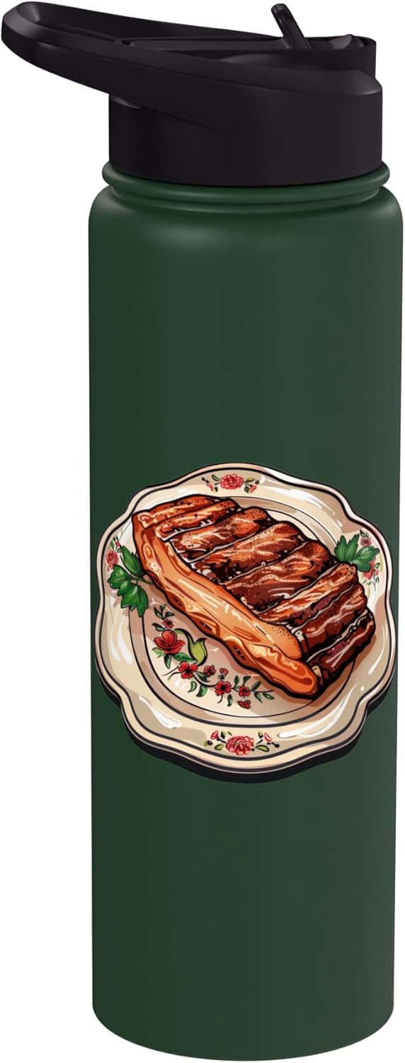 Pork Belly Cut Of Pork Bacon Meat Designs Pork Belly On A Decorative Plate Stainless Steel Insulated Water Bottle