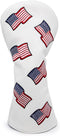 US Flag Patriotism Golf Club Head Covers, White for Driver and Fairway Woods, Synthetic Leather Set