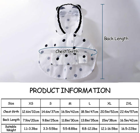 Dog Clothes- Waterproof & Quick-Drying Puppy Raincoat with Hood and Leash Hole Cute Hooded Rain Poncho Gear for Small Medium Large Dogs Dot Large