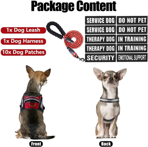 Service Dog Vest Harness and Leash Set, Animire in Training Dog Harness with 10 Patches, Reflective Leash with Soft