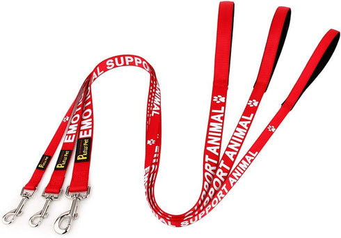 Plutus Pet Emotional Support Animal Leash, 4ft Long, Red, Soft Neoprene Padded Handle, Printed in Large Letters for