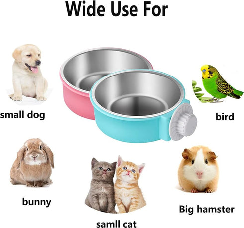 Rabbit Bowls Set, 4 PCS Big Pet Bunny Food Bowls and Stainless Steel Hanging Water Feeder for Big Bunny