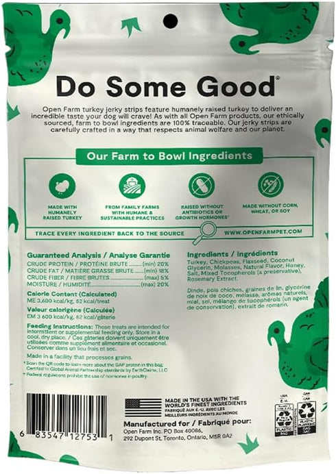 Open Farm Dehydrated Grain-Free Dog Treats, Gently Cooked Recipe with Natural Simple Ingredients and No Artificial Flavors or Preservatives (1 Pack Turkey Jerky)