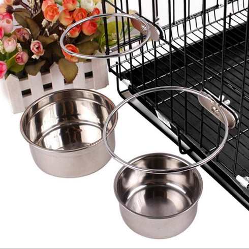 Pet Dog Stainless Steel Coop Cups with Clamp Holder - Hanging Bowl for Dog Cat Cage Kennel, Metal Feeder for Small