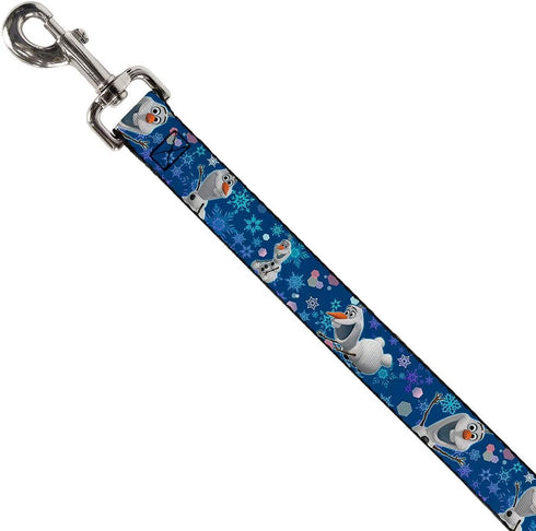 Buckle-Down Pet Leash - Frozen Olaf Poses/Snowflakes Blues - 1/2" Wide, 6 Feet Long