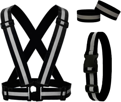 Reflective Running Gear - Reflective Vest & Reflective Armband & Reflective Belt 3 Pcs Set for Night Safety