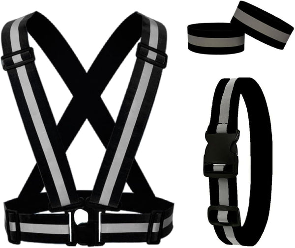 Reflective Running Gear - Reflective Vest & Reflective Armband & Reflective Belt 3 Pcs Set for Night Safety