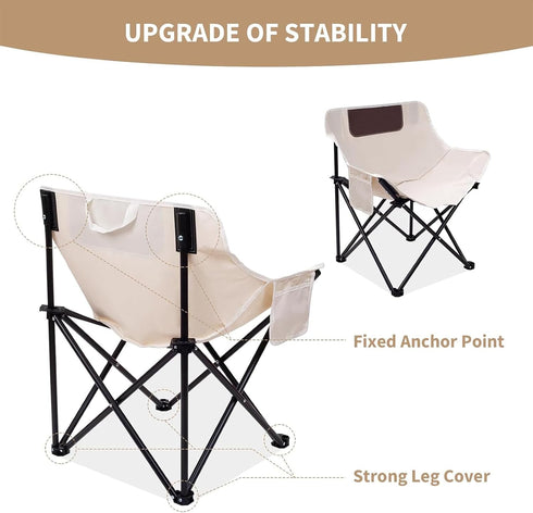 330 lbs Portable Folding Chair - Heavy Duty with Carry Bag, Padded Seat & Side Pockets for Camping, Fishing