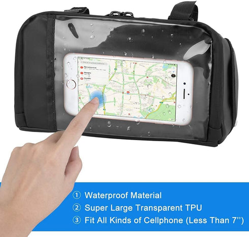 WOTOW Bike Waterproof Handlebar Bag with Touch Screen Phone Holder, Reflective Storage Pouch, 3L for Cycling