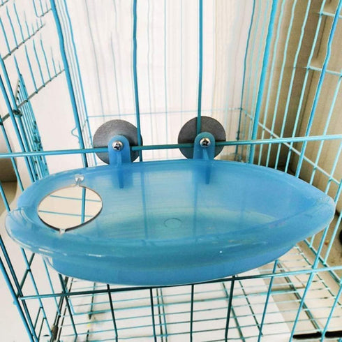 2 PCS Bird Bathtub with Mirror Toy, Durable Plastic Shower Tub Cleaning Tool for Small Parakeet Cockatiel.