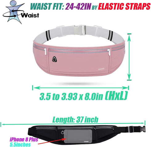 USHAKE Slim Running Belt, Workout Fanny Pack for Men Women, Exercise Waist Pack for iPhone Holder, Runner Belt