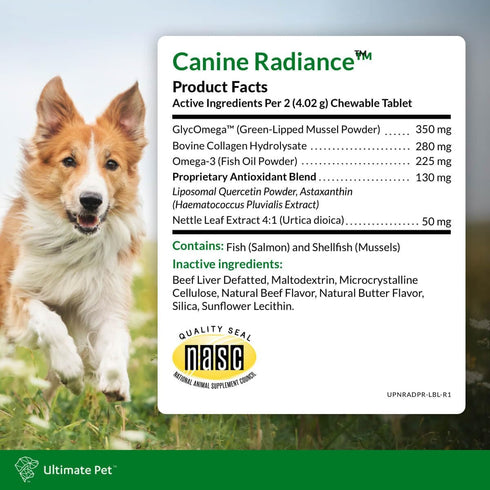 ULTIMATE PET NUTRITION Canine Radiance Skin Allergy Support Supplement for Dogs, 60 Chewable Tablets