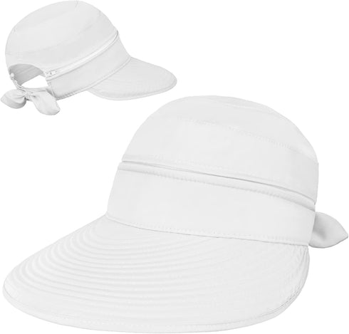 SUN CUBE Women Wide Brim Sun Hat for Outdoor UV Protection, Convertible Zip-Off Beach Hat Ponytail Visor